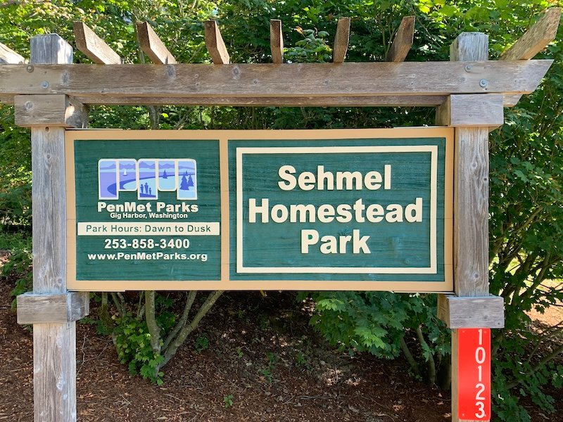 Sign for Sehmel Homestead Park, location for Gig Harbor Demo Garden